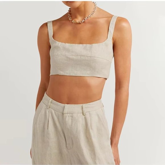 Sleeveless Crop Tank Top & High Waist Wide Leg Pants Set- Medium - Picture 5 of 7